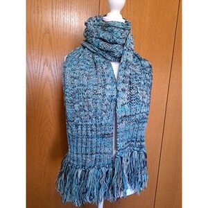 Lokass Women's Blue Knit Scarf Cotton Cashmere Blend Fringe Long Soft Warm 74x9"